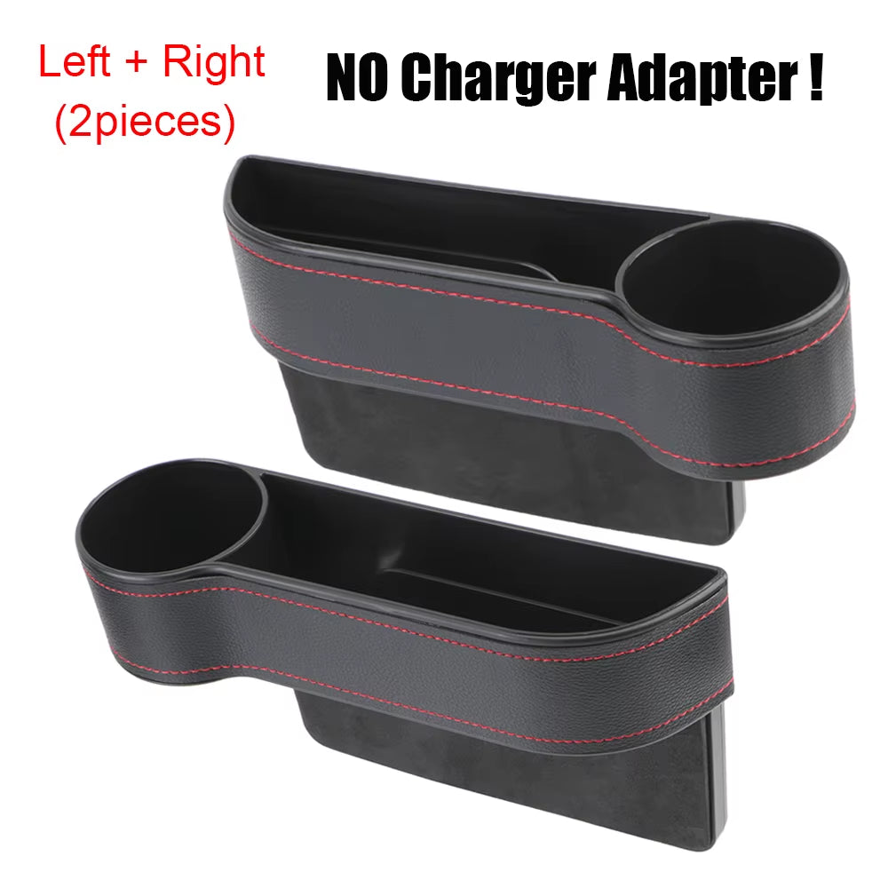 Car Organizer Auto Crevice Pocket Phone Bottle Cups Holder Seat Gap Leather Storage Box Car Accessories,Usb Chargers Optional