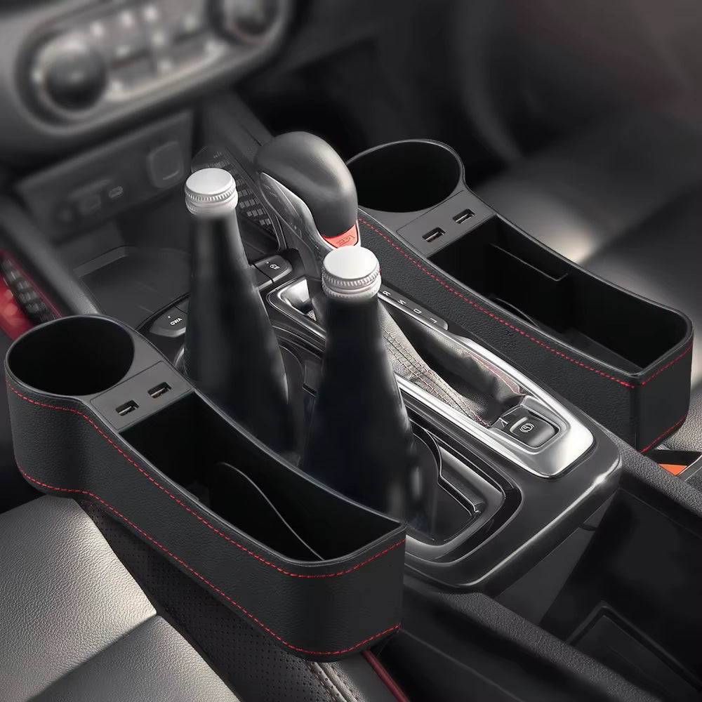 Car Organizer Auto Crevice Pocket Phone Bottle Cups Holder Seat Gap Leather Storage Box Car Accessories,Usb Chargers Optional