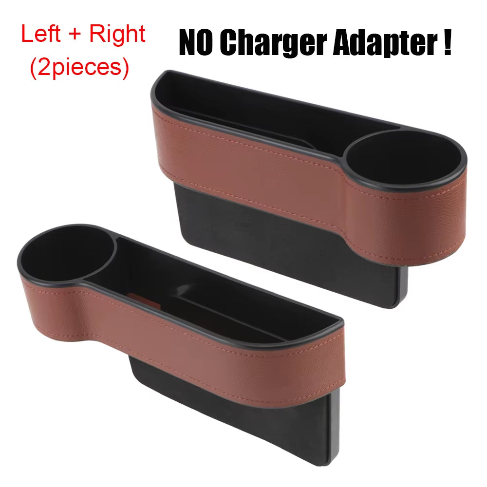 Car Organizer Auto Crevice Pocket Phone Bottle Cups Holder Seat Gap Leather Storage Box Car Accessories,Usb Chargers Optional
