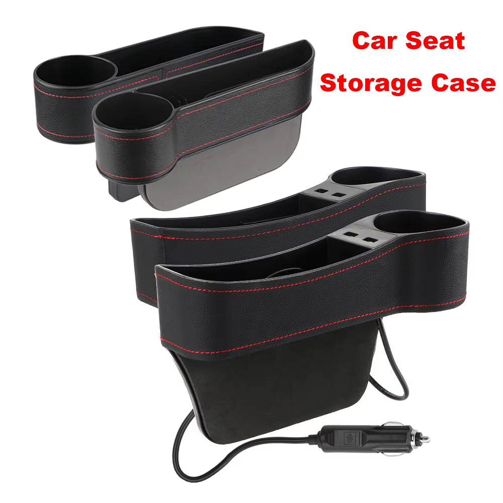 Car Organizer Auto Crevice Pocket Phone Bottle Cups Holder Seat Gap Leather Storage Box Car Accessories,Usb Chargers Optional
