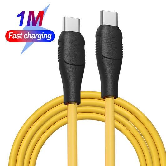 60W Type C Yellow Cable USB C Fast Charging Charger Wire Cord Mobile Phone Cables for Macbook Ipad Samsung Xiaomi Huawei Redmi