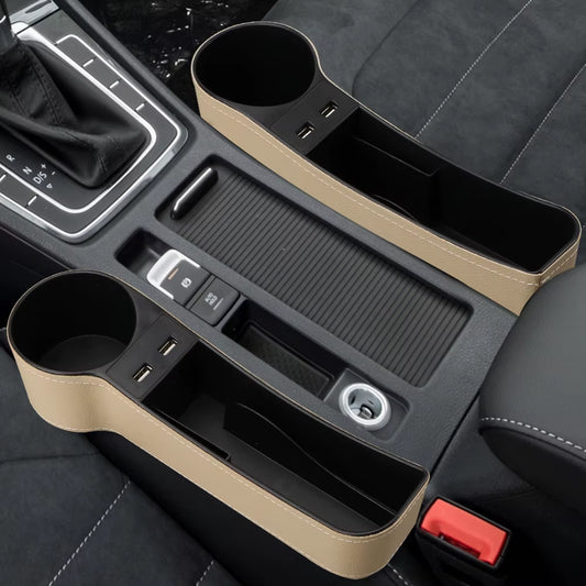 Car Organizer Auto Crevice Pocket Phone Bottle Cups Holder Seat Gap Leather Storage Box Car Accessories,Usb Chargers Optional