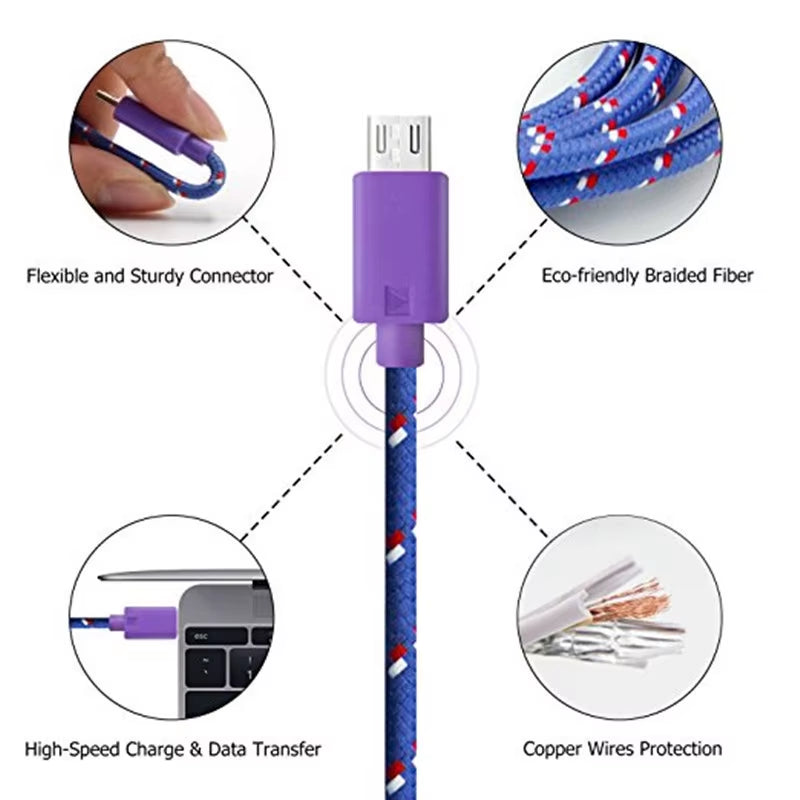 Nylon Braided Micro USB Cable 1M/2M/3M Data Sync USB Charger Cable for Samsung HTC LG Huawei Xiaomi Android Phone Cables