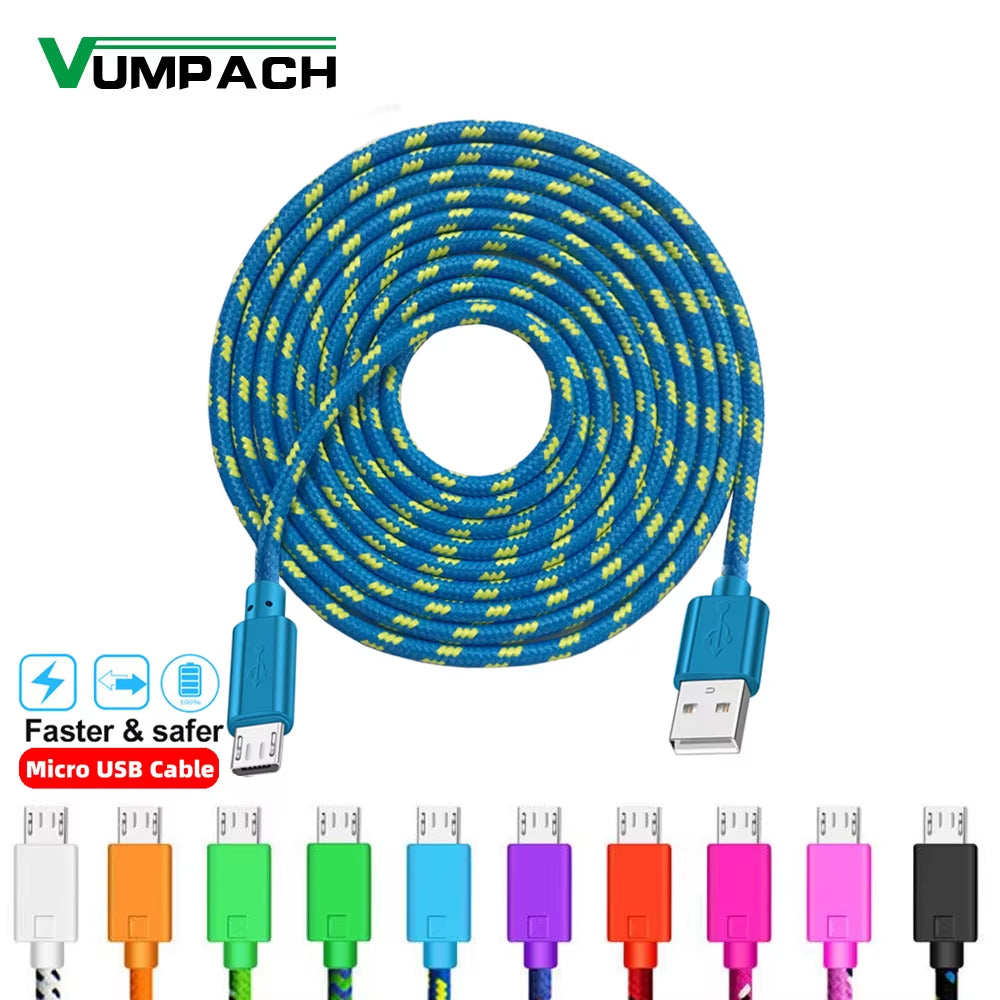 Nylon Braided Micro USB Cable 1M/2M/3M Data Sync USB Charger Cable for Samsung HTC LG Huawei Xiaomi Android Phone Cables