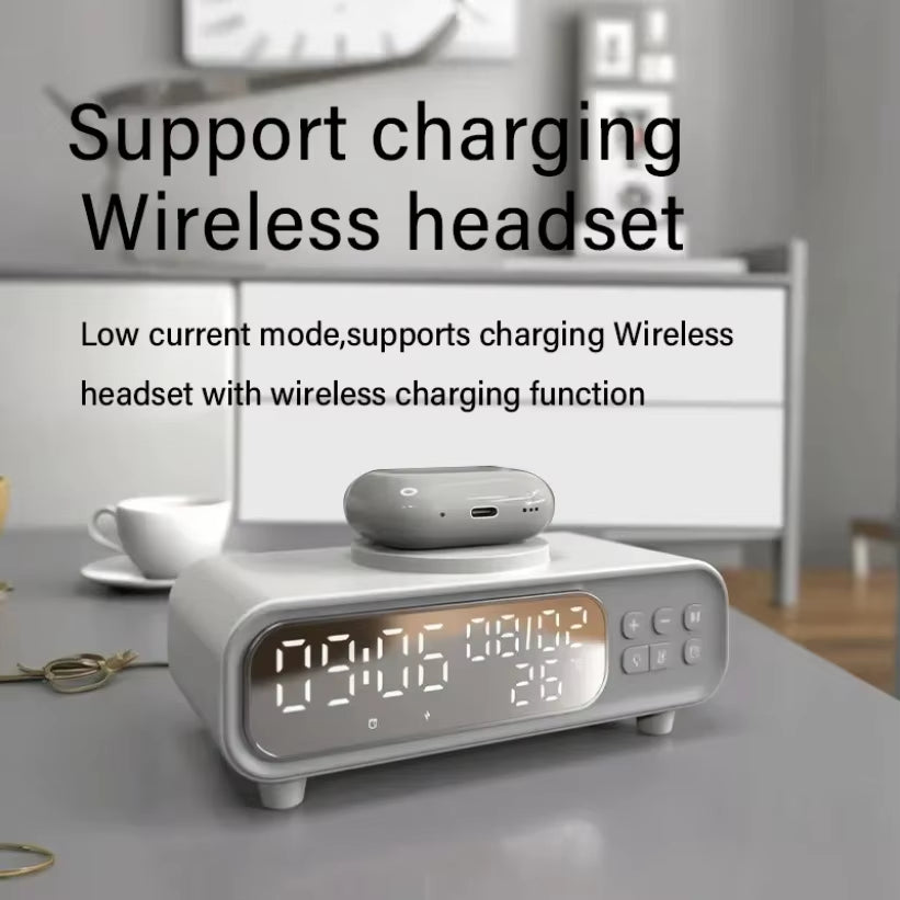 15W Wireless Charger Time Alarm Clock LED Night Light Thermometer Earphone Phone Chargers Fast Charging Dock Station for Iphone