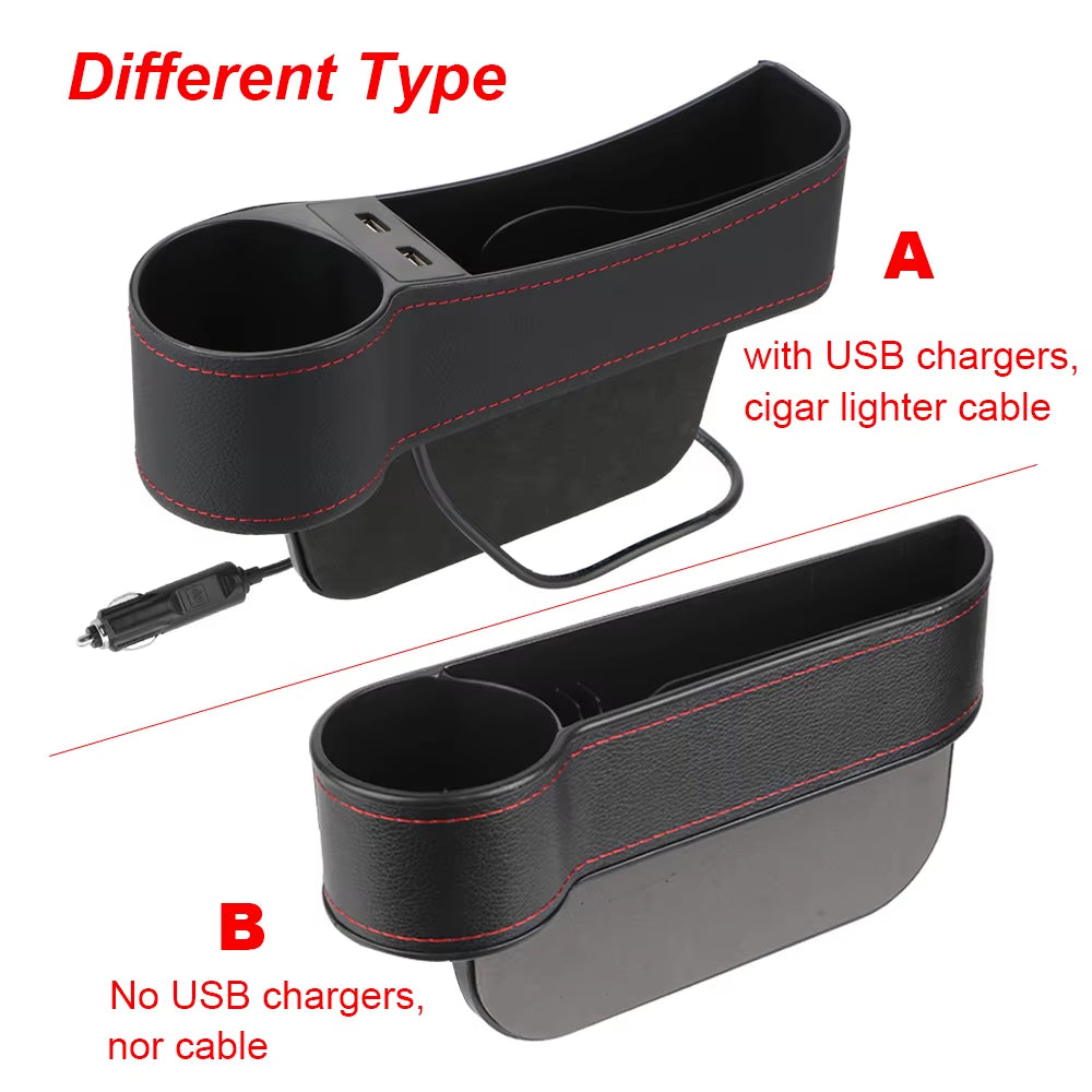 Car Organizer Auto Crevice Pocket Phone Bottle Cups Holder Seat Gap Leather Storage Box Car Accessories,Usb Chargers Optional