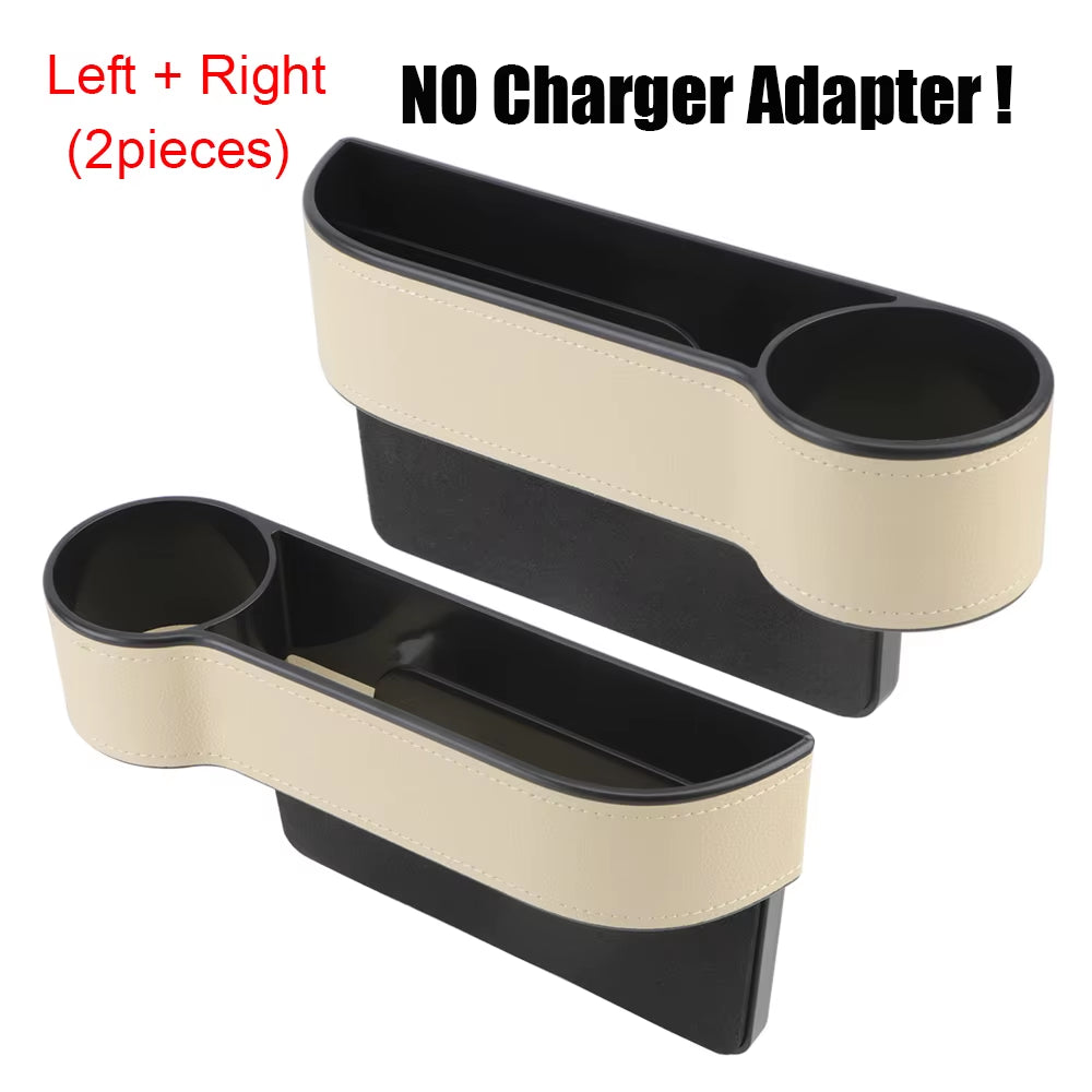 Car Organizer Auto Crevice Pocket Phone Bottle Cups Holder Seat Gap Leather Storage Box Car Accessories,Usb Chargers Optional