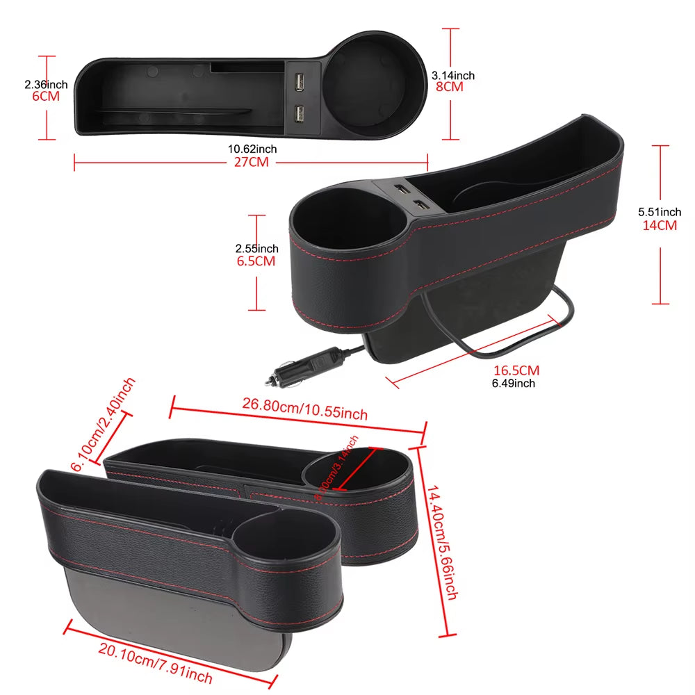 Car Organizer Auto Crevice Pocket Phone Bottle Cups Holder Seat Gap Leather Storage Box Car Accessories,Usb Chargers Optional